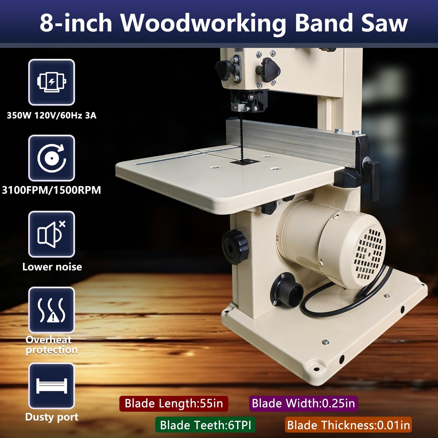 Band Saw, 8-Inch Benchtop Bandsaw with Cast Aluminum Table,for Woodworking and Metal Cutting, Precision Cutting Tool for DIY and Professional Projects - WoodArtSupply