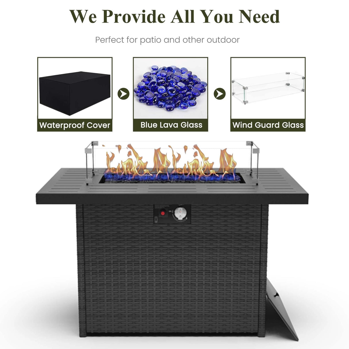 LayinSun Large Aluminum Patio Furniture Set with Fire Pit Table, 7 Pieces Modern Outdoor Conversation Set Sectional Metal Sofa Set with Olefin Cushion LayinSun