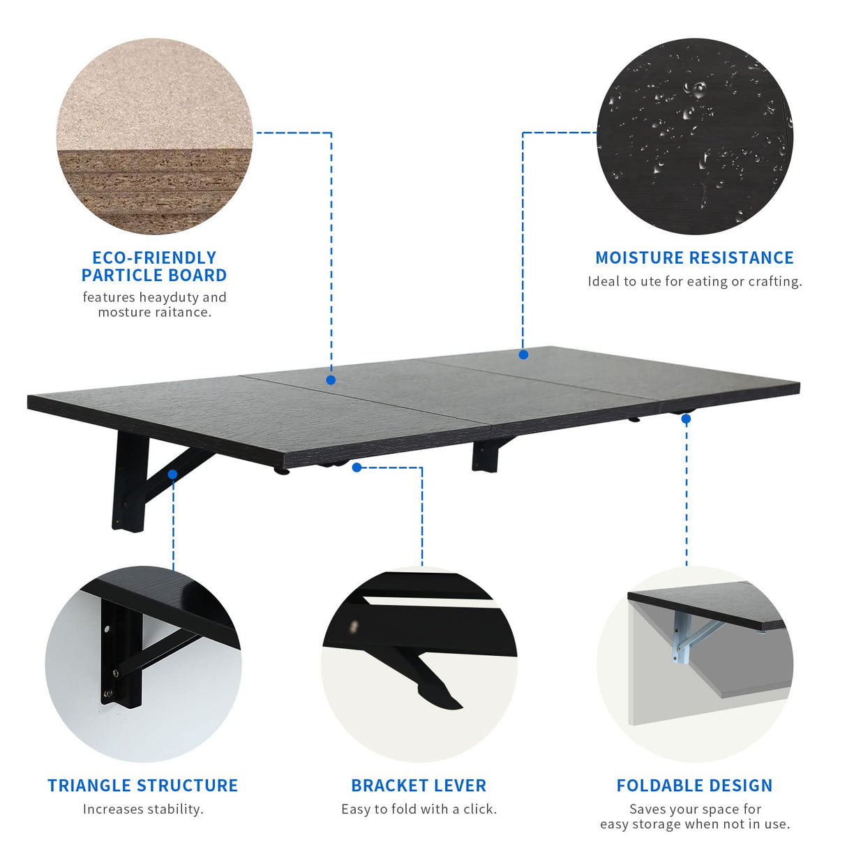 Zytty Folding Wall Desk, Wall Desk Fold Down Wall Mounted Desk for Small Space, Floating Desk, Black, 35.4 x 15.8 inch Zytty