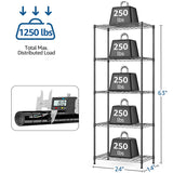 M MZG 1250 lbs 5 Tier Shelf Metal Storage Shelves Wire Rack Closet Organizers with Wheel for Garage Kitchen Bathroom Laundry Black 13.7" D x 23.6" W x 62.4" H M MZG