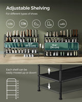 SONGMICS Shoe Rack, 4-Tier Shoe Organizer, Fabric Shoe Shelf Storage with 4 Hooks, Holds up to 24 Pairs of Shoes, Height-Adjustable Shoe Rack for Entryway, Hallway, Closet, Easy Assembly, Ink Black SONGMICS