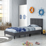 Giantex Twin Bed Frames for Kids, Modern Fabric Linen Upholstered Platform Bed Frame with Button Tufted Headboard and Wooden Slats, No Box Spring Needed, Kids Twin Bed for Boys Girls, Grey Giantex