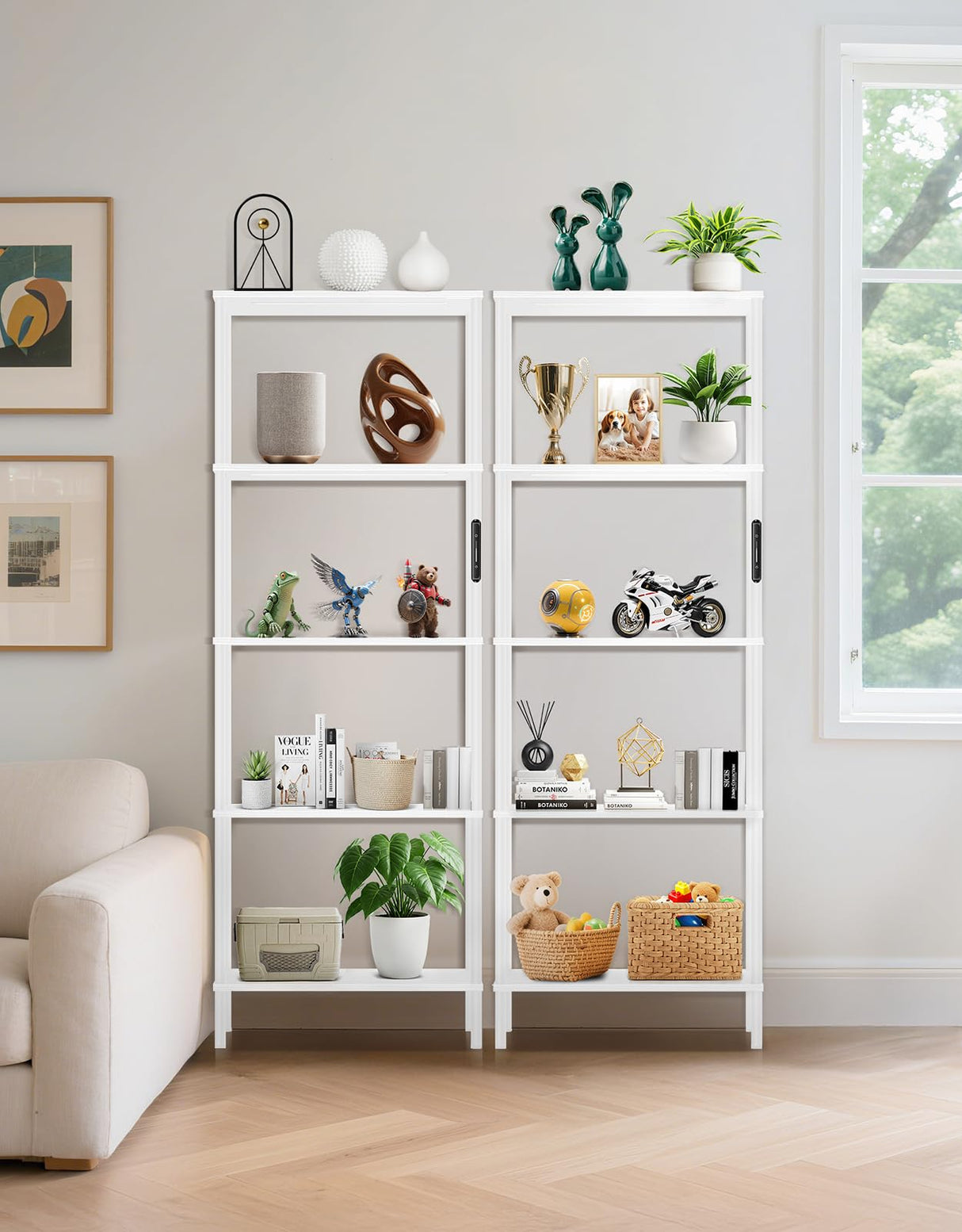 OUTONLIFE 5 Tier Bookshelf with LED Light, Dimmable Bookcase with Touch & Remote Control, 3 Color Temperatures, Tall Modern Display Standing Shelf for Living Room, Bedroom, Home Office (White) OUTONLIFE