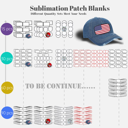 60 PCs Sublimation Patches - Iron On Blank Patches for DIY Crafts Hats Caps Backpack Uniforms