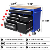 WORKPRO 42-Inch 7-Drawers Rolling Tool Chest, Mobile Tool Storage Cabinet with Wooden Top, Equipped with Casters, Handle, Drawer Liner, and Locking System, 1000 lbs Load Capacity WORKPRO