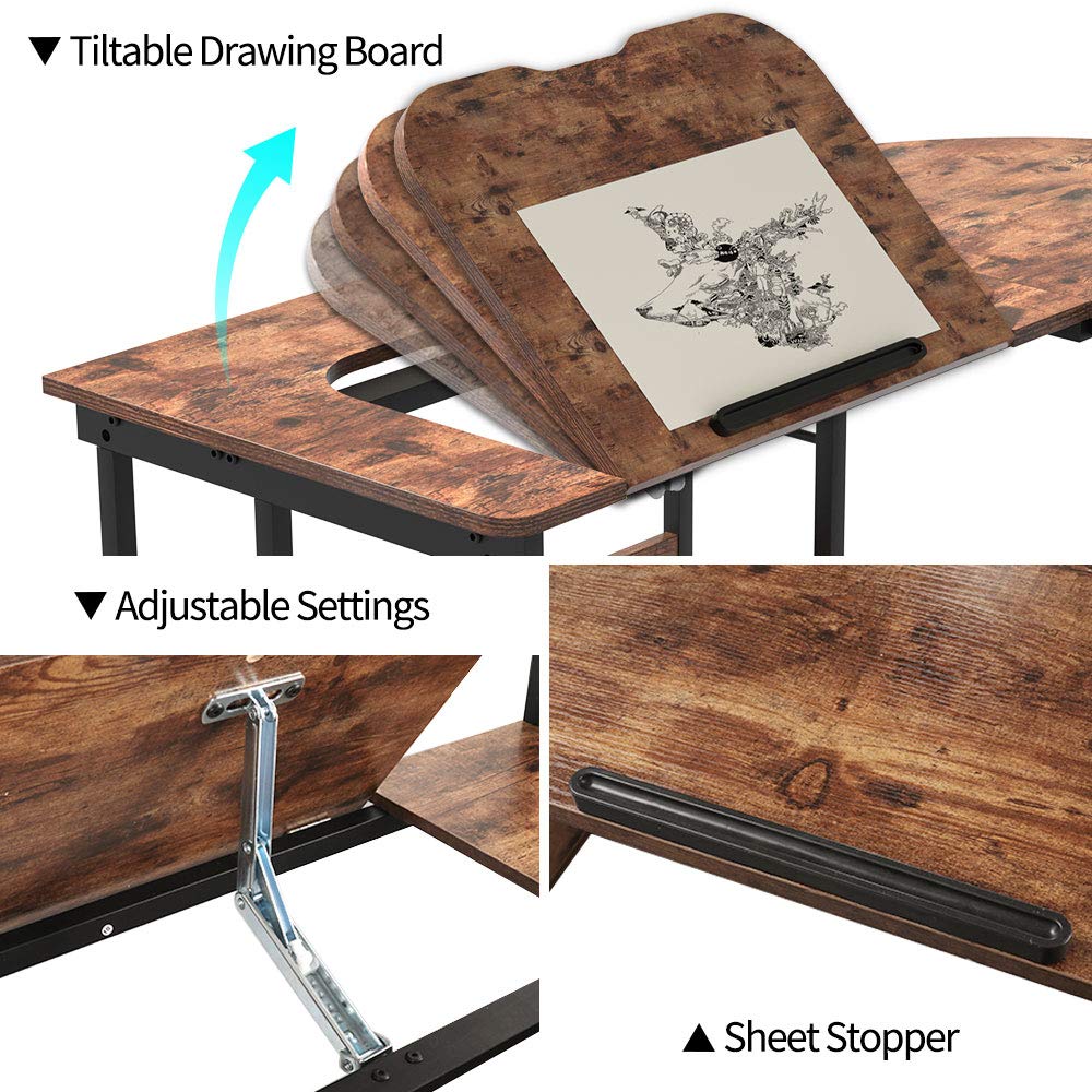 Knowlife Computer Desk L Shaped Desk 58 inch with Round Corner and Hooks Tiltable Desk for Small Space Brown - WoodArtSupply