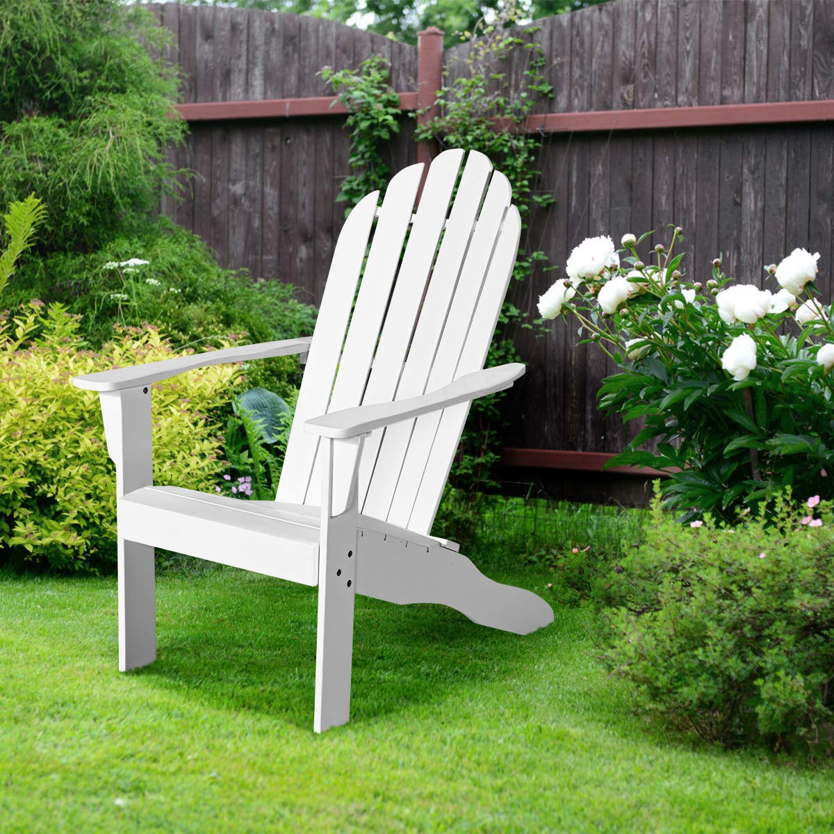 Giantex Adirondack Chair Set of 2 Acacia Wood Outdoor Chairs with 350 lbs Weight Capacity, Lounge Chair Armchair for Yard, Patio, Garden, Poolside, Balcony, Deck Fire Pit Chairs, White Giantex