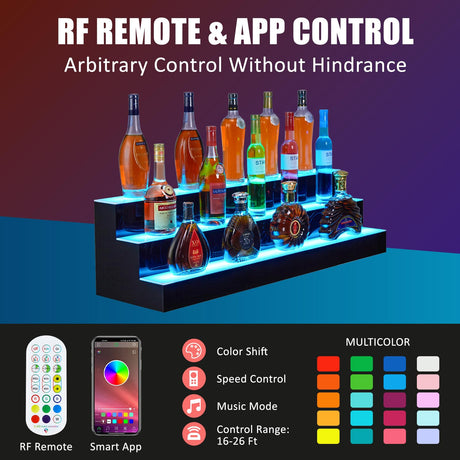 Takywep LED Lighted Liquor Bottle Display, 30-inch Bar Shelves with Wine Holder Slots, 2 Tier LED Bar Shelves with Remote & App Control for Liquor Bottles Takywep