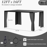 Kimunuk Gazebo Universal Replacement Privacy Curtain,12'X16' Gazebo Outdoor Waterproof Curtains, 4-Panels Sidewall Curtains with Double Zipper for Patio, Garden and Backyard (Only Curtains, Grey) Kimunuk