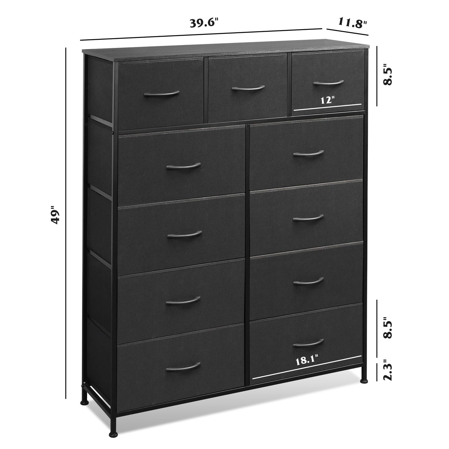 WLIVE Tall Dresser for Bedroom, Fabric Dresser Storage Tower, Dresser & Chest of Drawers Organizer Unit with 11 Drawers, Storage Cabinet, Hallway, Closets, Steel Frame, Wood Top