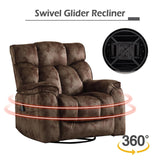 INZOY Oversized Rocker Recliner with Heat and Vibration, Manual Swivel Rocking Chair with Vibrating Massage, Comfy Padded Overstuffed Soft Fabric Heated Recliner, Brown INZOY