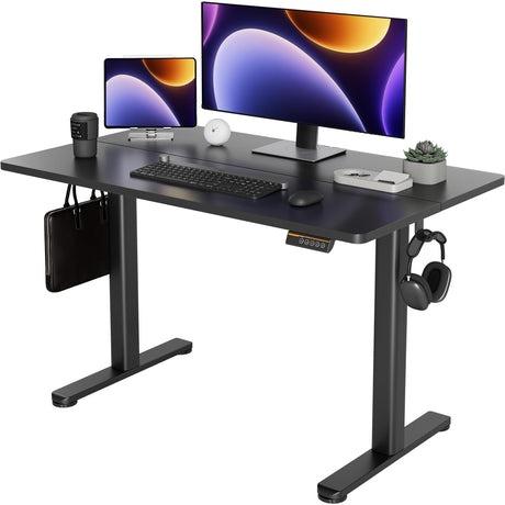 YDN Electric Standing Desk Adjustable Height, 48 x 24 Inches Stand up Desk with Cable Management, Home Office Desks with Splice Board & Black Frame, Black Top YDN