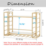 GOLASON Wall Mounted Wine Rack with Glass Holder, Metal Bottle Holder Wine Storage Display Shelf for Home Bar Dining Room Kitchen (31.5 Inch, Gold) GOLASON