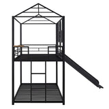 Merax Twin Over Twin Metal House Bunk Bed Frame with Slide, No Box Spring Needed, Black Merax