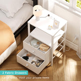 KAI-ROAD White Nightstands Set of 2 with Charging Station, Bedroom Night Stand Set 2 Small Night Stands with Drawers and Shelf Storage End Table Dorm Bedside Table Modern KAI-ROAD