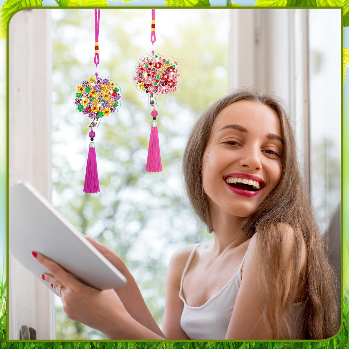 JenPen Diamond Painting Car Ornaments Diamond Art Kit for Adult Double Sided Painting Hanging Ornament Garden Decoration Crystal Gem Paint DIY Kit JenPen