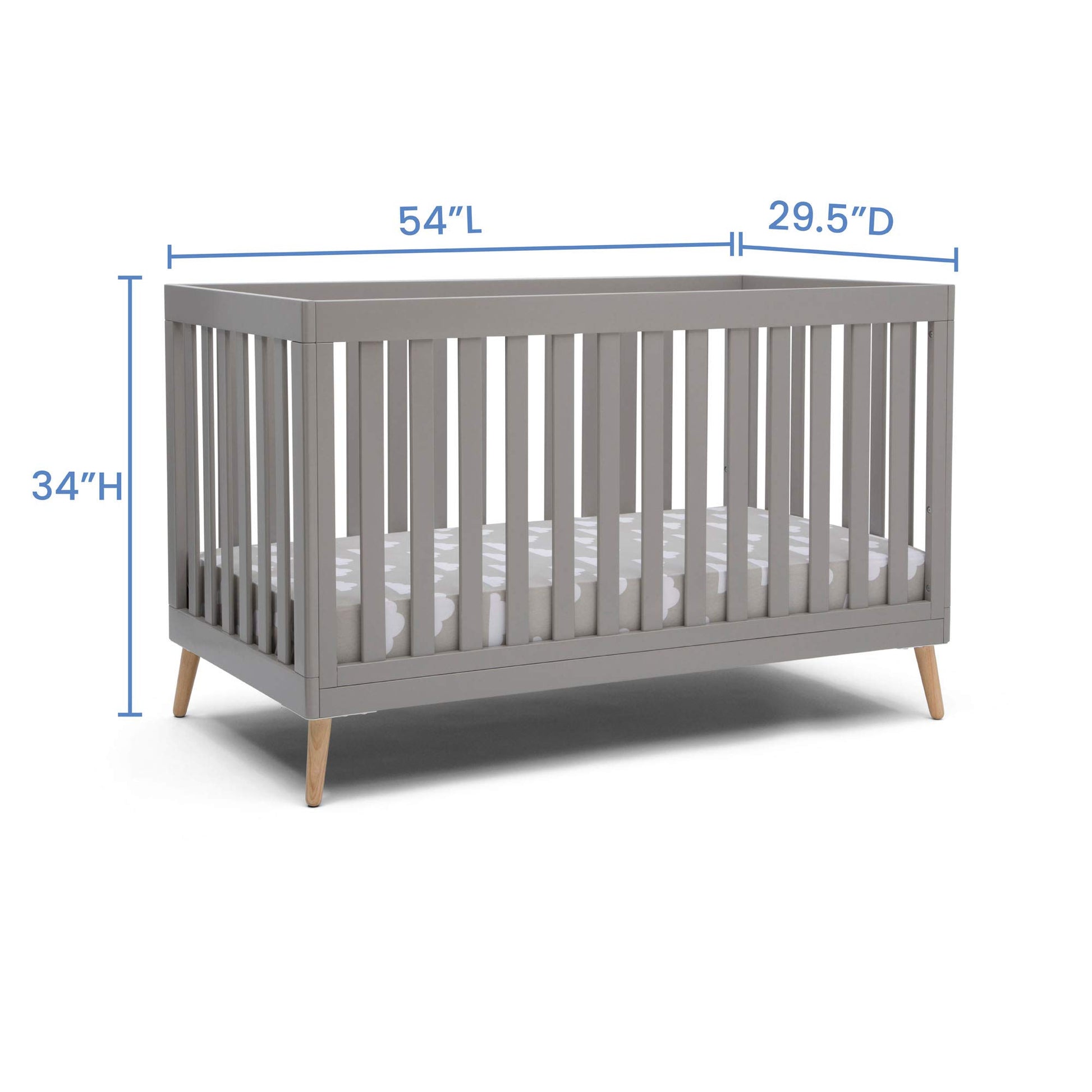 Delta Children Essex 4-in-1 Convertible Baby Crib, Grey with Natural Legs - WoodArtSupply