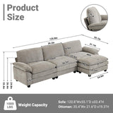 VINGLI 122" Cloud Double-Layer Deep Convertible Sectional Sofa, Comfy L-Shape 3-Seat Couches for Living Room, Modern Couch with Movable Ottoman for Small Space, Light Grey, Chenille VINGLI