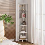 VIMBER Corner Shelf, 6-Tier Corner Bookshelf, Industrial Corner Ladder Shelf, DIY Storage Shelves, Modern Display Shelf for Living Room, Bedroom, Kitchen, Home Office, White UJSJ004W VIMBER