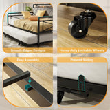 VINGLI Full Daybed with Trundle Bed, Upholstered Day Bed with LED Light & Charing Station, Sofa Bed Frame with Storage Headboard and Heavy Duty Metal Slats, for Living Room, Bedroom, Guest Room, Gray VINGLI