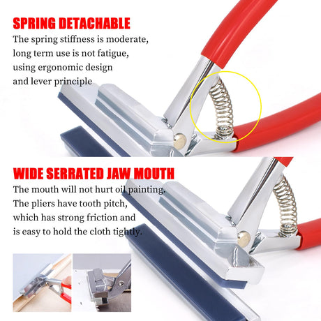 Heavy Duty Canvas Pliers and Staple Remover Set, Stainless Steel Anti-Corrosion Canvas Stretching Pliers Stretcher with Spring Return Handle 4-3/4" Wide Grip for Canvas Stretching Bars Oil Painting BDS-HOME