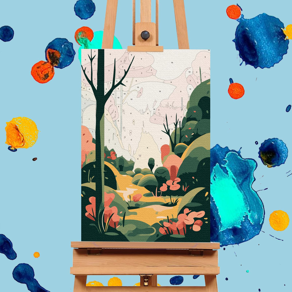 Offito 4 Pack Framed Paint by Numbers Kit for Adults Beginners with Wooden Easel, Four Seasons Easy Paint by Number Kit with Frame, Watercolor Adult Paint by Number Framed Canvas (8 * 12 Inch) Offito