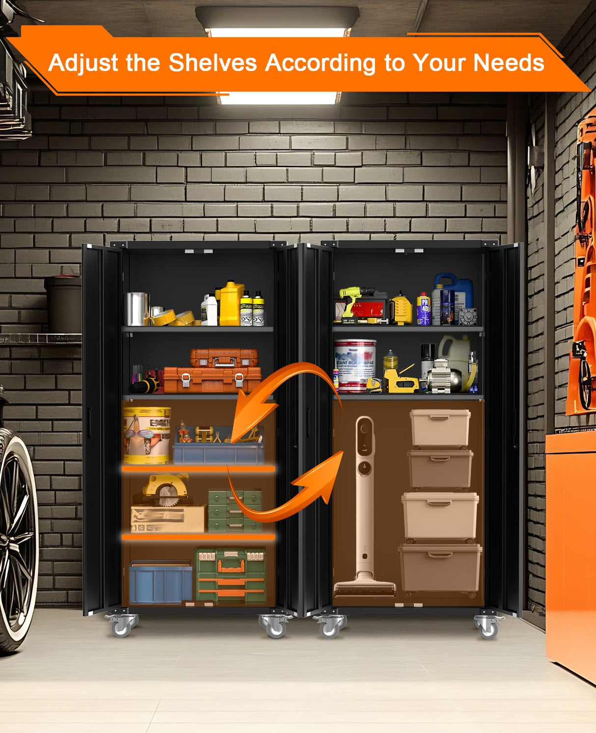 GarveeHome Metal Storage Cabinet 72" H with Wheels, Steel Tool Cabinet with Lock and 4 Adjustable Shelves and Lockable Rolling,Storage Organization for Home,Garage,Office GarveeHome