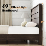 AMERLIFE Farmhouse King Size Bed Frame with 49" Fluted Headboard, Wood Platform Bed with Natural Grain, No Box Spring Needed/Noise Free, Gray AMERLIFE