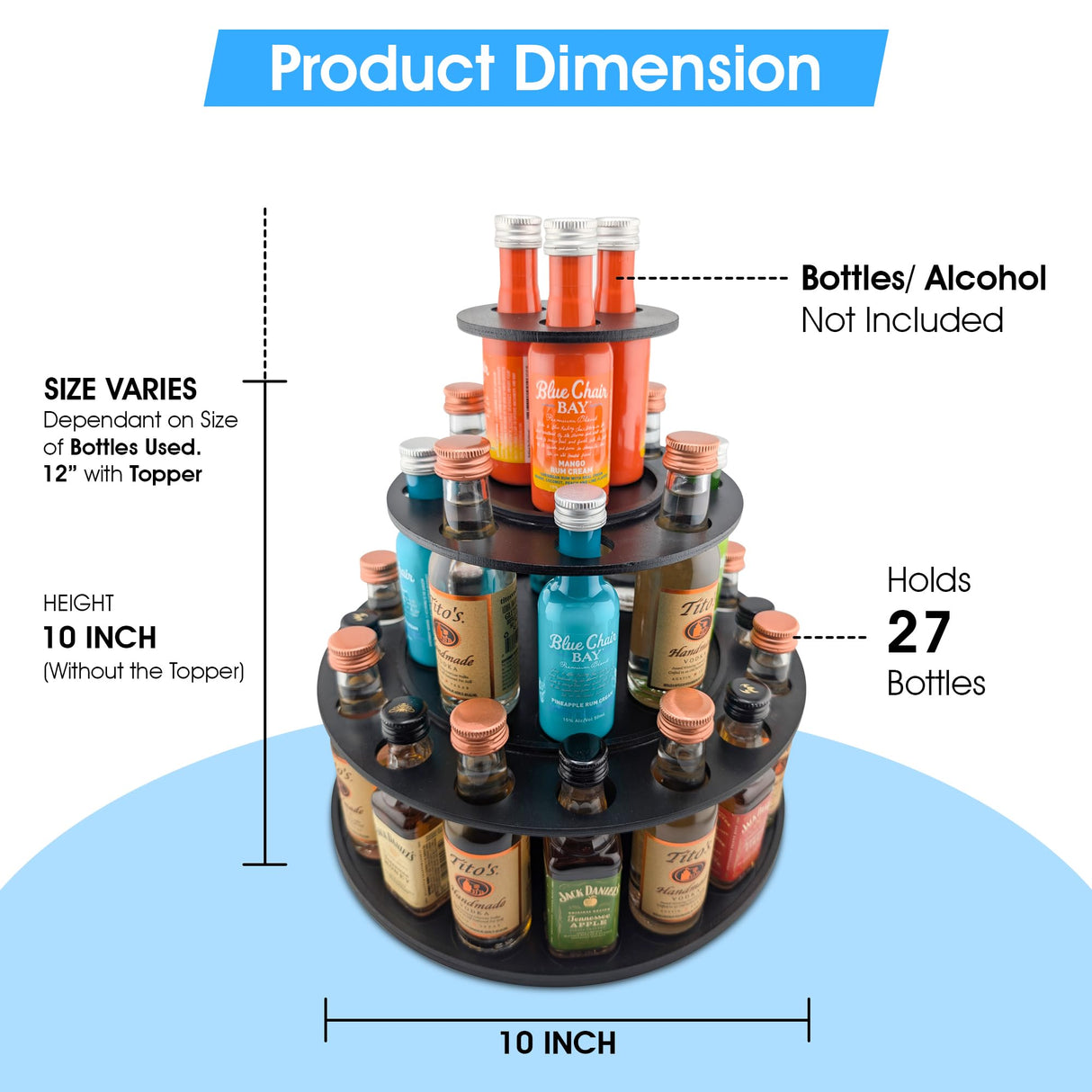 Shot Cake Party Display for Mini Liquor Bottles | 21st Birthday Holiday Celebration Decoration Centerpiece (Three Tier, Black) Shot Cake