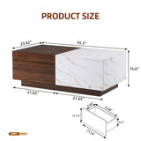 Lift Top Coffee Tables for Living Room, 43" LED Wooden Center Tables with Storage Shelf, Hidden Compartment and Drawer for Home (Walnut Grain and Marble White) Svimi