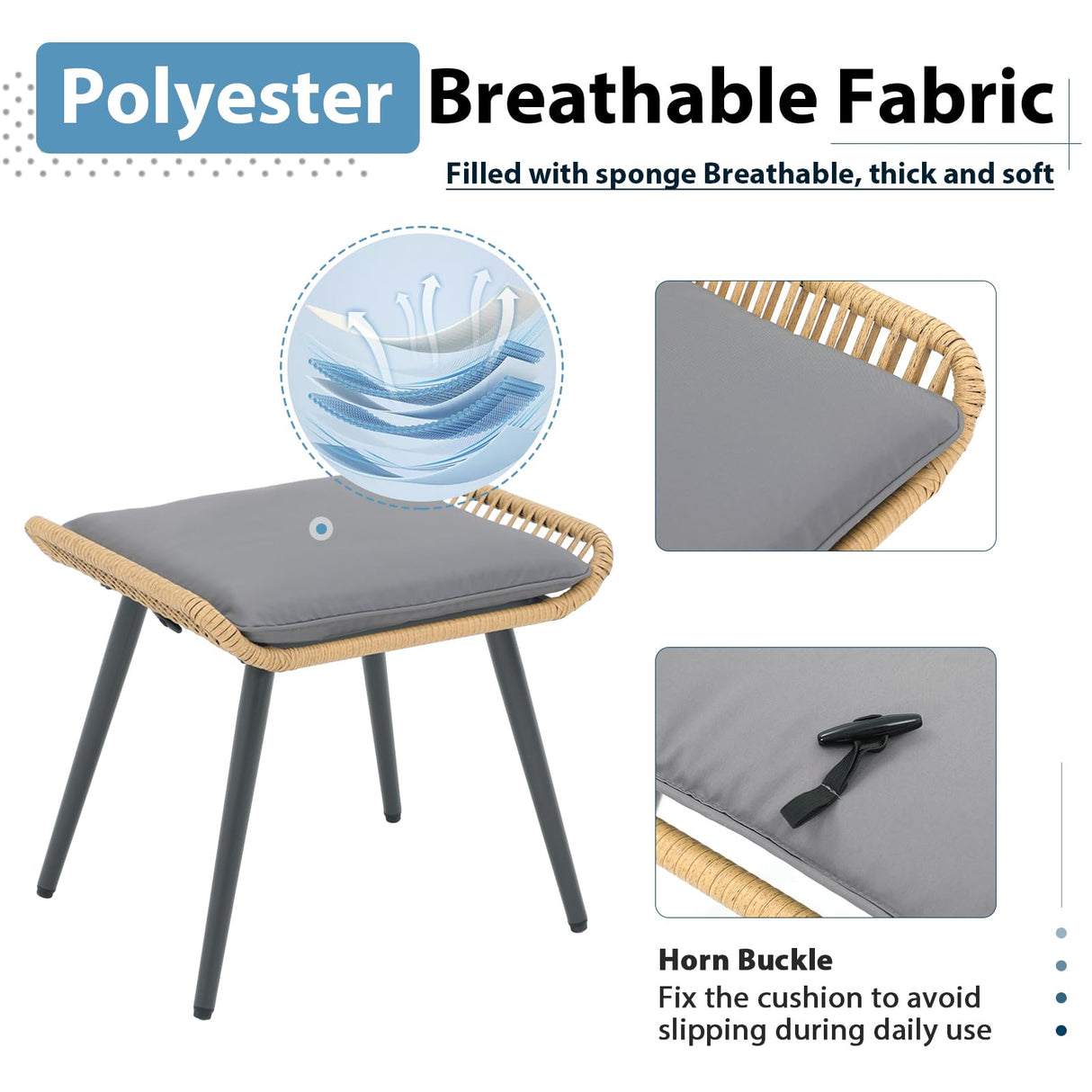 JOIVI Outdoor Wicker Ottoman Set of 2, Patio Rattan Ottomans with Seat Cushions, 2 Pieces Footstool Footrest Seat for Outside Garden, Balcony, Living Room, Gray JOIVI