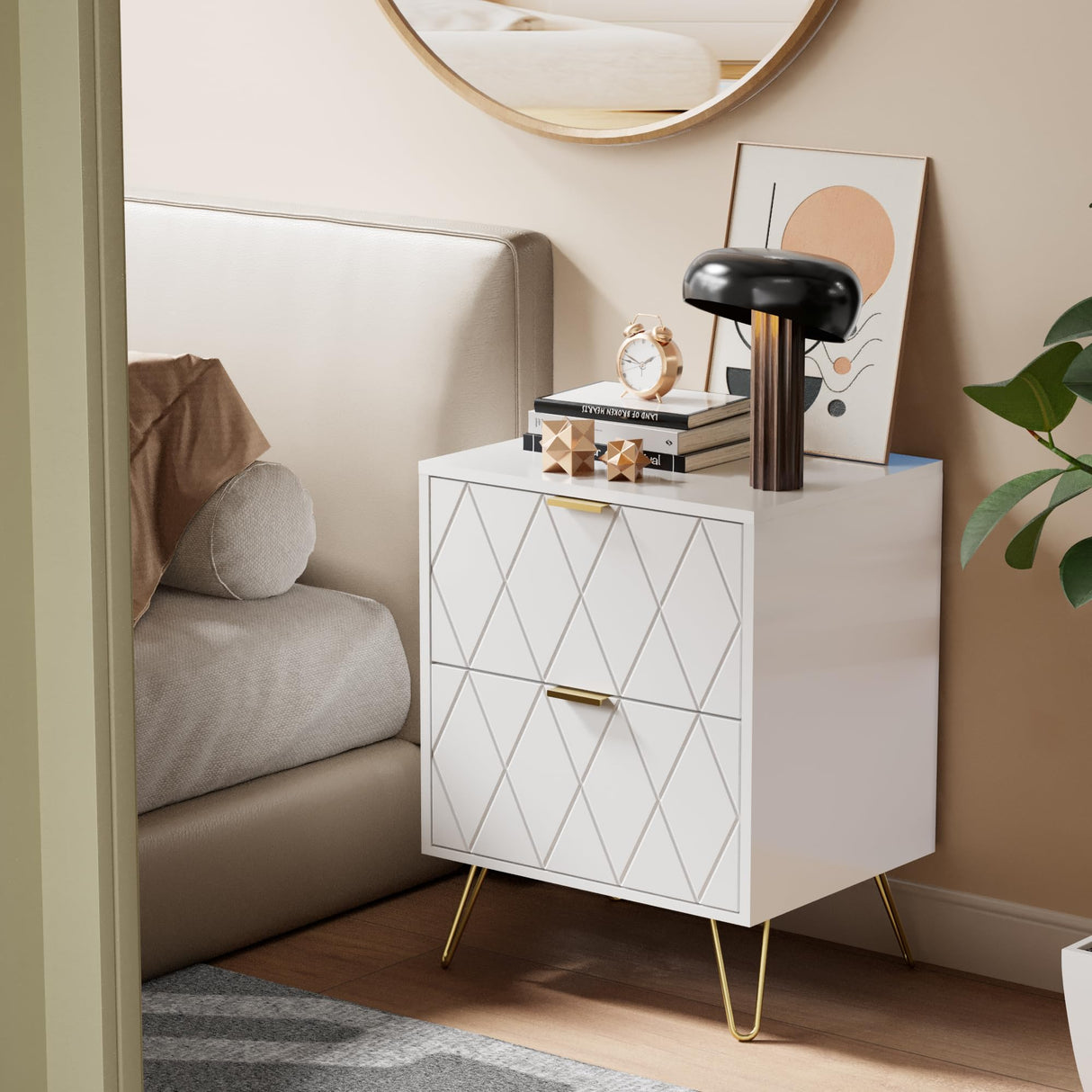 Anbuy 6 Drawer Dresser and Night stand Sets for Bedroom, Two Drawers Nightstand Set of 2 & 6 Drawer Dresser Combo 3 Pieces (White) Anbuy