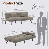 homeokay Futon Sofa Bed Convertible 70 inch Solid Wood Couch for Living Room, Chenille Fabric, 2 Cushions (Gray) homeokay