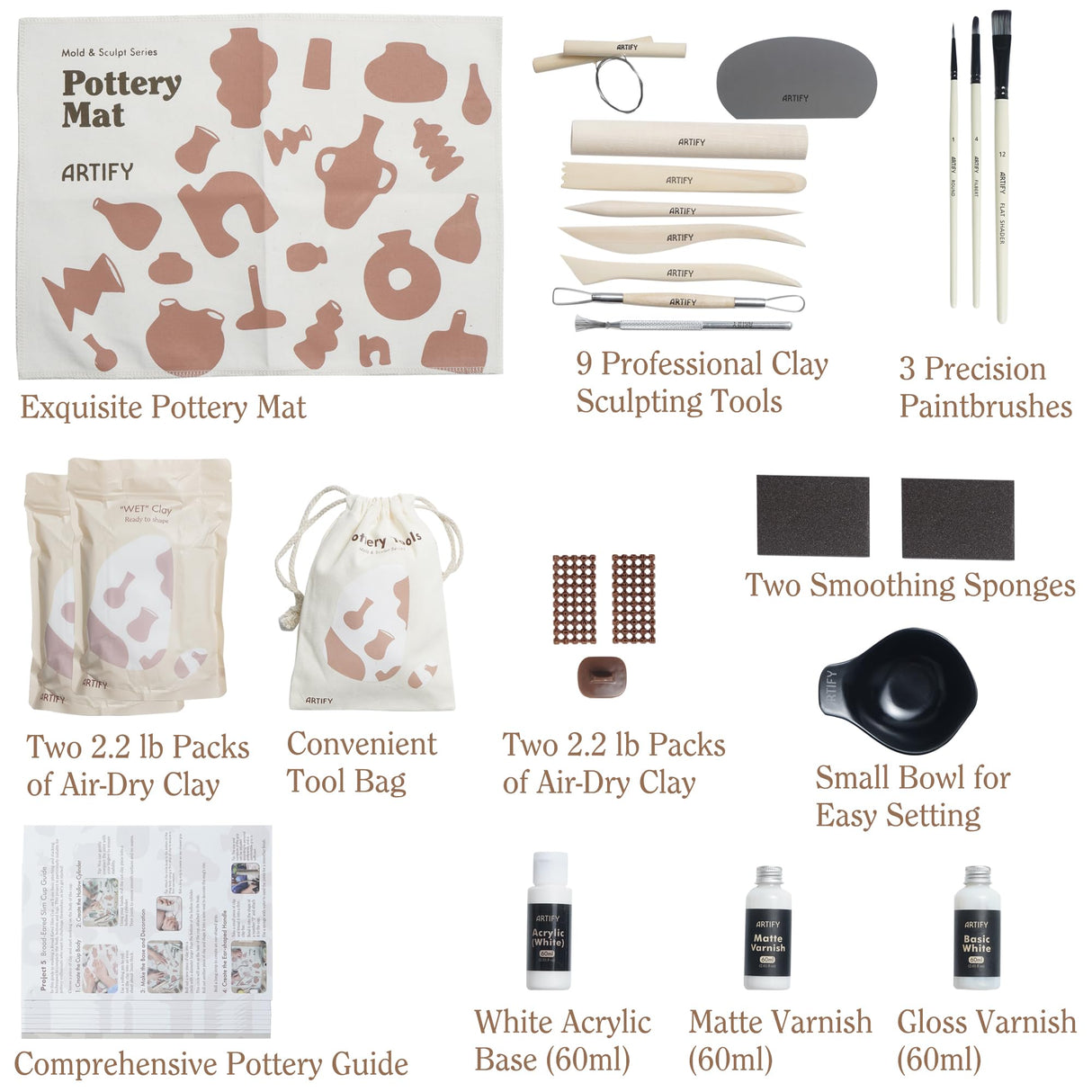ARTIFY Air Dry Clay Kit for Adults, DIY Pottery Craft Airdry Tool Kit at Home, Art Hobby Clay Sculpting Modeling Making, Date Night Couples Family Beginners Birthday Gifts ARTIFY art supplies