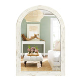 eodme Farmhouse Arched Wall Mirror, White Distressed Wood Mirror, Decorative Mirror for Bathroom Living Room Bedroom Entryway, 20''×30'' eodme