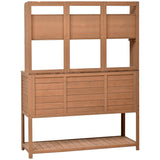 Merax Solid Fir Wood Potting Bench, Garden Workstation with Hutch, Drawer & Adjustable Shelves, Outdoor Work Table for Backyard Planting, Brown Merax
