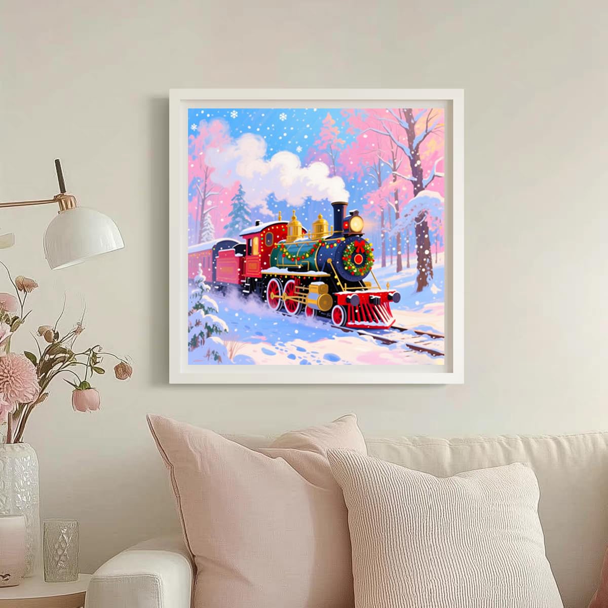 Anbys Christmas Steam Train Style Diamond Painting Kits for Adults Beginner DIY Full Drill Round Diamond Art Painting Kits for Home Decor (15.8 x 15.8 in) Anbys