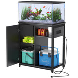 ZERDER Aquarium Stand with USB and AC Power Strip, Cabinet for Fish Tank Accessories Storage, Heavy Duty Metal Fish Tank Stand for Turtle Tank (Black, 20-29 Gallons) ZERDER