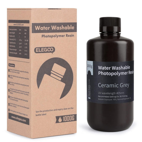 ELEGOO Water Washable 3D Printer Resin LCD UV-Curing Resin 405nm Standard Photopolymer Resin for Mars Saturn Jupiter MSLA DLP LCD 3D Printing 1000Gram Ceramic Grey ELEGOO