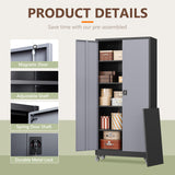 RAVIGIN Metal Garage Storage Cabinet with Wheels, 73" H Locking Tool Cabinet with 2 Doors and 4 Shelves, Tall Steel Cabinet for Garage, Heavy Duty File Cabinet for Office, School (Black Grey) RAVIGIN