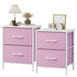 Stero Nightstand Set of 2, Kids Dresser with 2 Drawers, Steel Frame Bedside Furniture, Wood Top Fabric Night Stand, Colorful End Table for Home, Bedroom, Office, Pink Stero