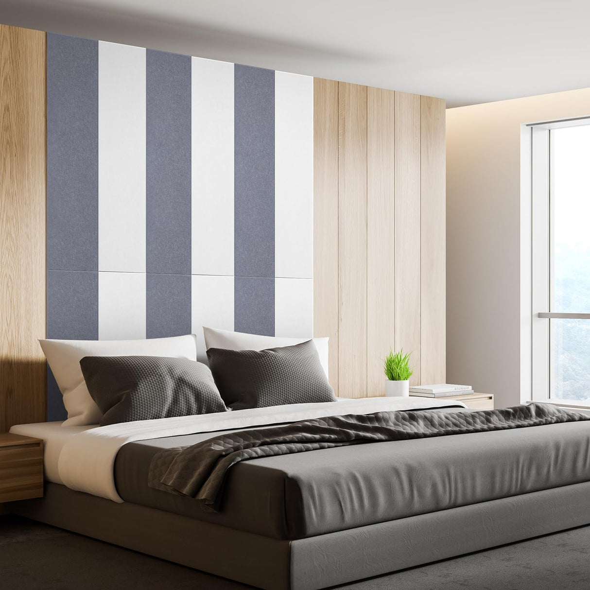 DrKlang 6 Pack Acoustic Panels, 47.2" x 11.8" Decorative Felt Wall Tiles, Wall and Ceiling Acoustical Treatment Tiles, Great to Reduce Echo and Noise for Home and Office - African Grey DrKlang