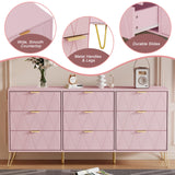Anbuy Bedroom Sets 3 Pieces Pink Modern 9 Drawer Dresser and Nightstand Sets for Bedroom, Two Drawers Nightstand Set of 2 & 9 Drawer Dresser Combo 3 Pcs (Pink)