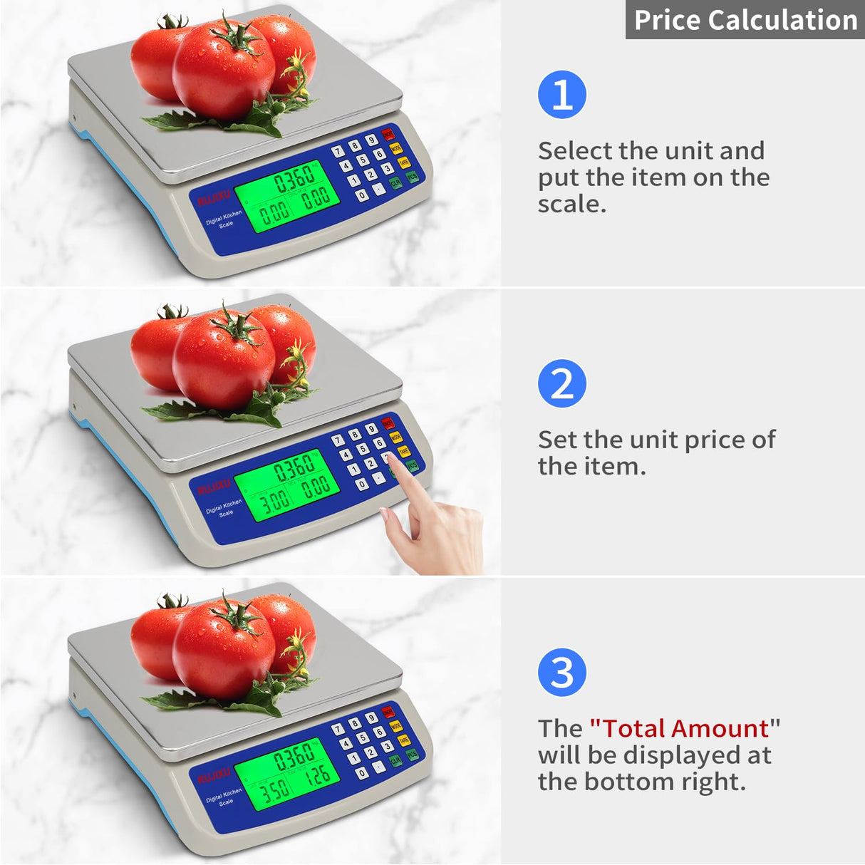 Large Digital Kitchen Scale 30KG Commercial Food Scale 66LB for Baking Bread Meat Stainless Steel Price Computing Scale LCD Display,Prep Counting Scale for Parts and Coins Adapter Included RUJIXU