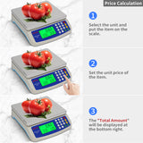Large Digital Kitchen Scale 30KG Commercial Food Scale 66LB for Baking Bread Meat Stainless Steel Price Computing Scale LCD Display,Prep Counting Scale for Parts and Coins Adapter Included RUJIXU
