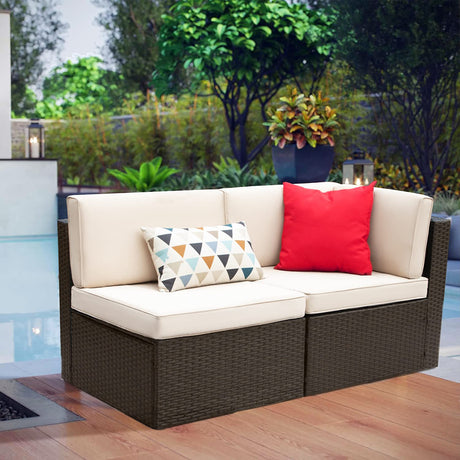 Devoko Patio Furniture Sofa Sets Outdoor All-Weather Sectional Corner Sofa and Armless Sofa (Beige, 2 PCS Patio Sofa Set) Devoko