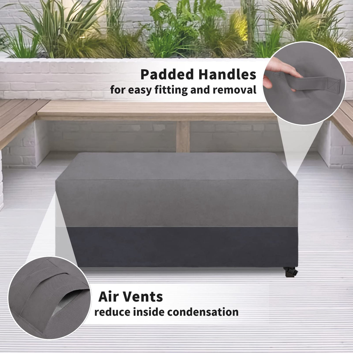 Easy-Going Patio Coffee Table Cover Small Outdoor Rectangular Table Cover, UV Resistant Waterproof Patio Furniture Cover (48" Lx28 Wx16 H, Gray/Dark Gray) Easy-Going