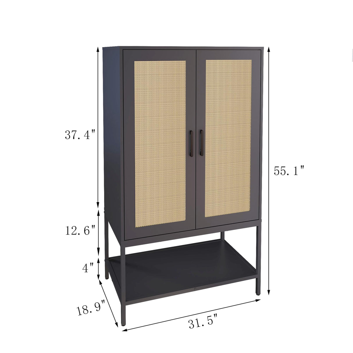 Gyger Wardrobe Closet with 2 Doors，Rattan Bedroom Armoires with Hanging Rod Freestanding Wooden Wardrobe Cabinet with Shelves,Black Gyger