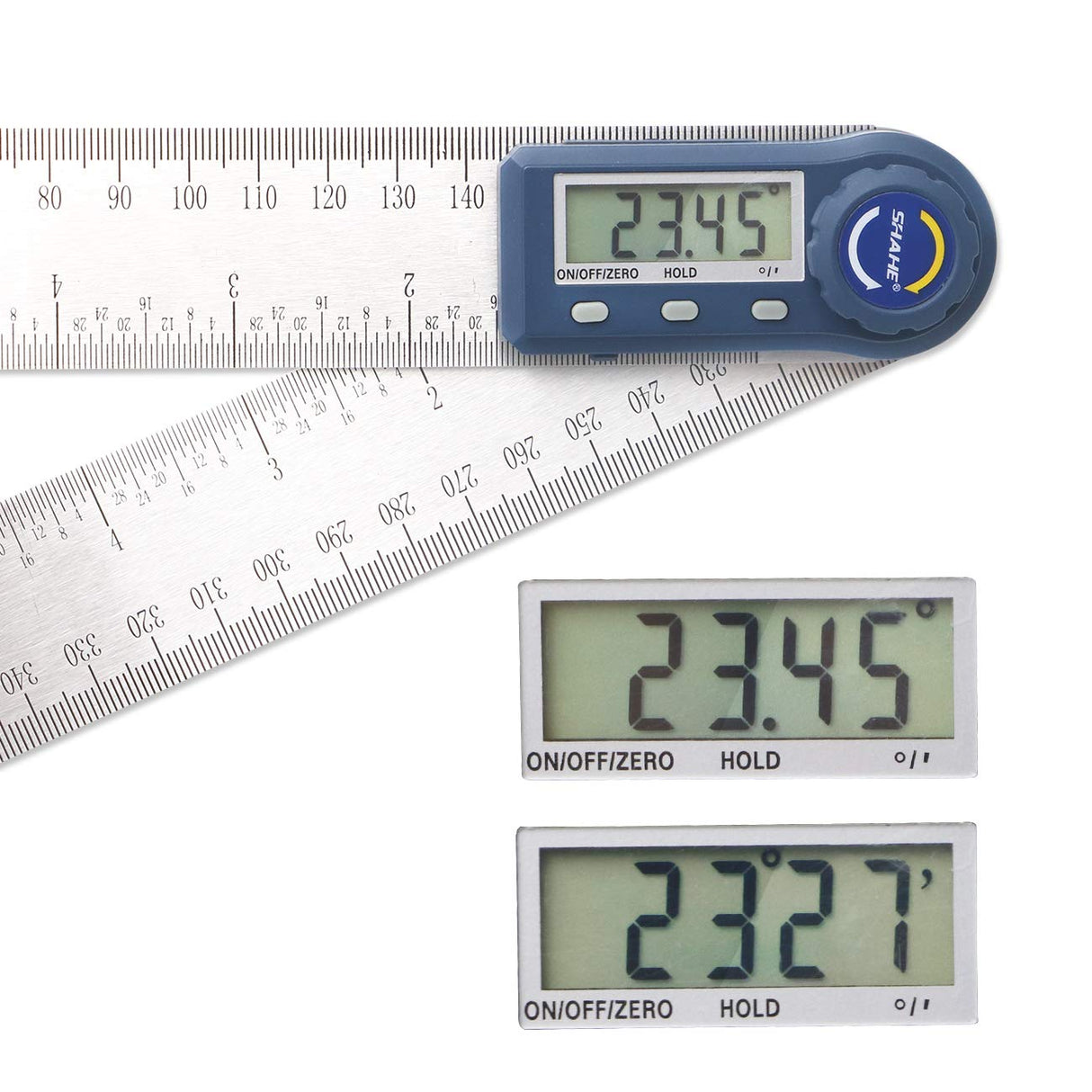 Digital Angle Finder,2 in 1 Digital Protractor, 7 inch / 200mm Stainless Steel Digital Angle Ruler with Zeroing and Locking Function SHAHE