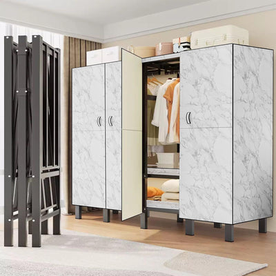 FPIGSHS Heavy Duty Clothes Rack with Magnetic Door 2000LBS Foldable Portable Wardrobe Closet for Hanging Clothing Rolling Garment Rack on Wheels for Bedroom Closet System (C, 71in)